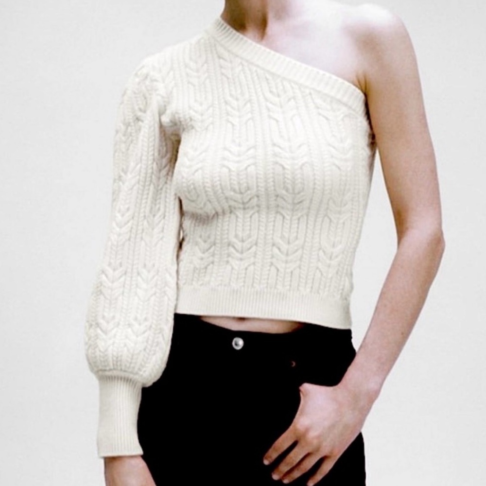 Zara One-Shoulder Cream Sweater